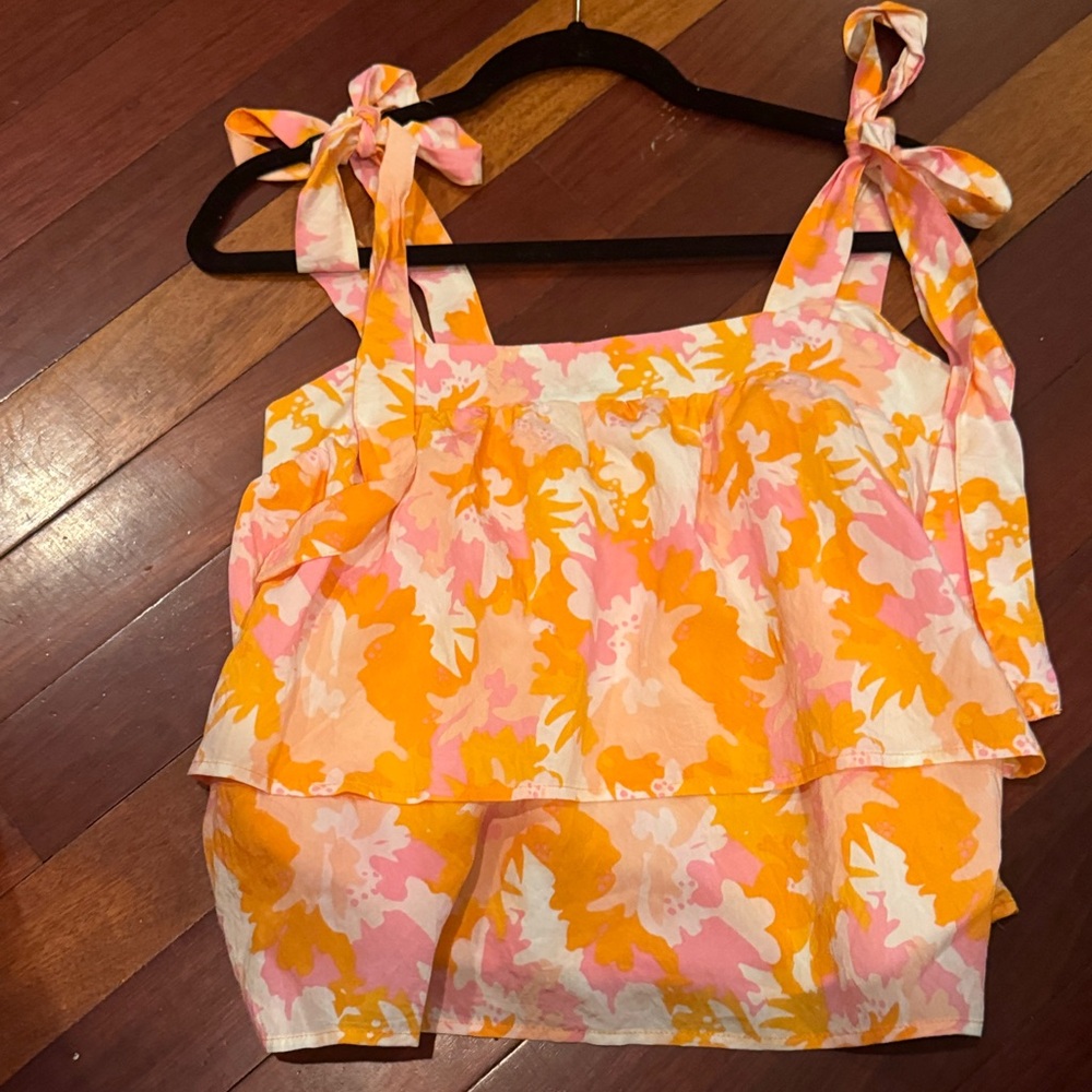Vibrant Pink and Orange Floral Tank Top